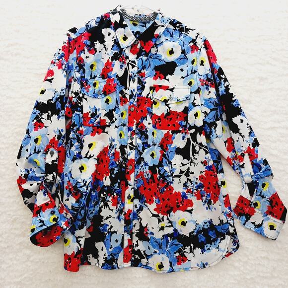 Blouse Size 2XL Romantic Casual Bloomcore Preppy Resort Vacation Vibrant Whimsy - Picture 1 of 16